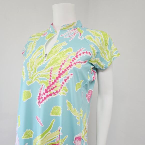 Ana Clare Active Dress Large Preppy Mini Stretch Coral Printed Womens Short Slv - Picture 4 of 12